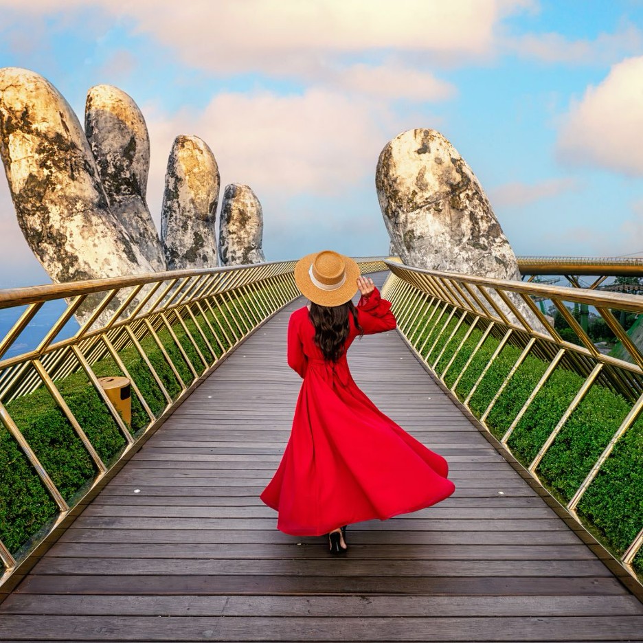 Golden Bridge at Bà Nà Hills near Da Nang — giant stone hands and walkway